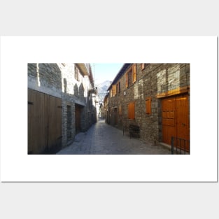 Cobblestones streets in Queralbs, Catalonia, Spain, Narrow, narrow old architecture Posters and Art